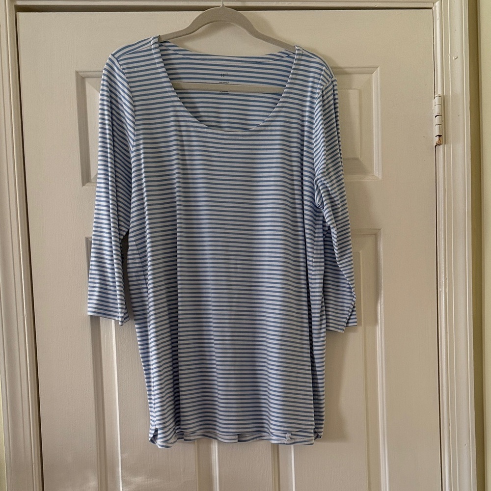 J. Jill Light Blue and White Striped Tunic